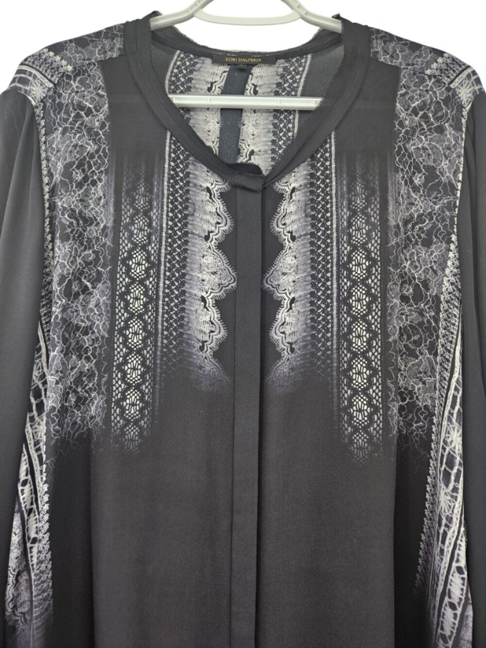 Kobi Halperin Sheri Silk Button Up Blouse Black Women's Size XL Career Evening - Picture 3 of 11